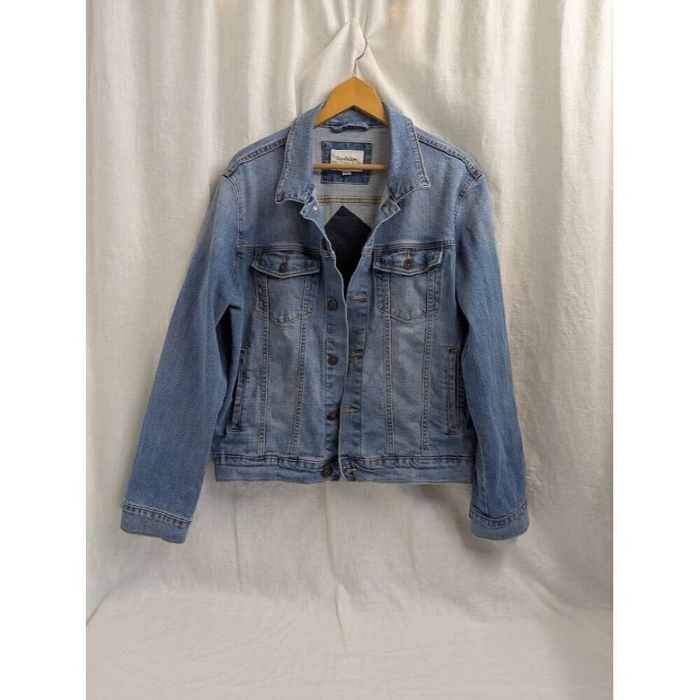 Good Fellow One of a kind jean jacket, hand quilted heart patch women's Large - Picture 8 of 8